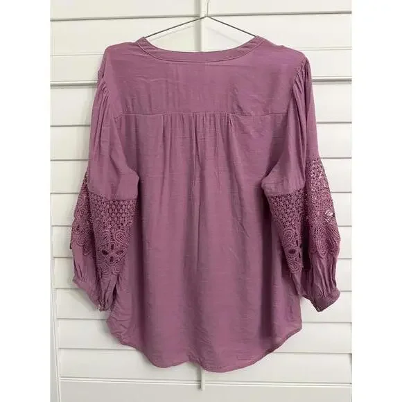 Fig and Flower purple boho button down top & lace sleeve detailing size Large - Picture 6 of 7
